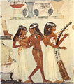 《三个演奏者》墓室壁画，约公元前1422至前1411年，底比斯古城