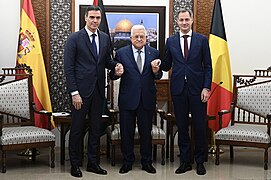 Pedro Sánchez, Mahmoud Abbas, and Alexander De Croo, 23 November 2023