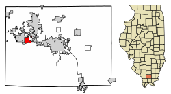 Location of Crainville in Williamson County, Illinois.