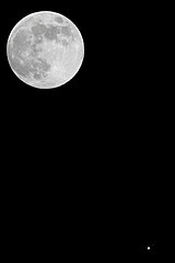 Jupiter with the Galilean moons and the full Moon as seen around conjunction on 10 April 2017