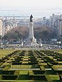 Vista of Lisbon, Portugal. Looking down Parque Eduardo VII to Praça Marques de Pombal and beyond to the River Tejo