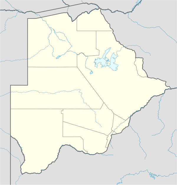 Map of Botswana with the teams of the 2014–15 Botswana Premier League