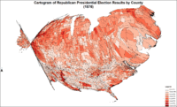 Cartogram of Republican presidential election results by county