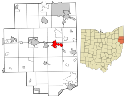 Location of Columbiana in Columbiana and Mahoning Counties and the State of Ohio