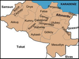 Map showing Gölköy District in Ordu Province