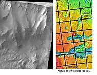 Cliff in northern wall of Ganges Chasma, as seen by THEMIS. Click on image to see relationship with other features in the Coprates quadrangle.