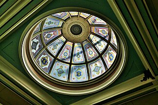 Painted glass lantern on the interior of Macclesfield Town Hall