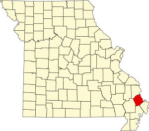 Map of Missouri highlighting Scott County