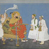 Muhammad Adil Shah (d. 1656) with courtiers and attendants, painted over a century after his death.