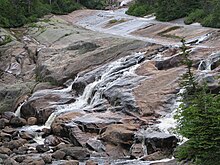 Glacial grooves in rock of the Canadian Shield where the Sault Plat River flows, Rivière-au-Tonnerre municipality, Quebec, Canada