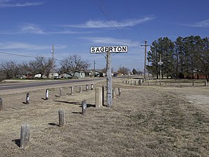 Rail station sign in Sagerton.