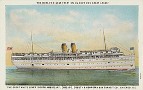 The Great White Liner "South American", Chicago, Illinois, circa 1915–1930 source Curt Teich & Co. postcard 103504