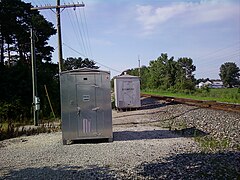 A CSX defect detector housed in the far equipment shed