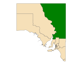 Map of South Australia with electoral district of Stuart highlighted
