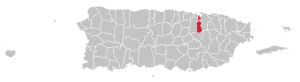 Map of Puerto Rico highlighting Guaynabo Municipality