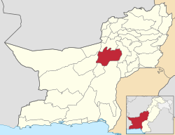 Map of Balochistan with Kalat District highlighted in maroon