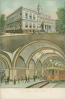 Postcard published circa 1913, showing City Hall above and the station below