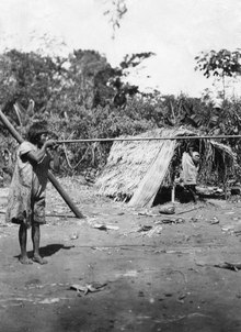 Man demonstrating blowgun to Erland Nordenskiöld 1914.