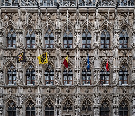 图为鲁汶市政厅的窗户。鲁汶是比利时弗拉芒布拉班特省的省会。