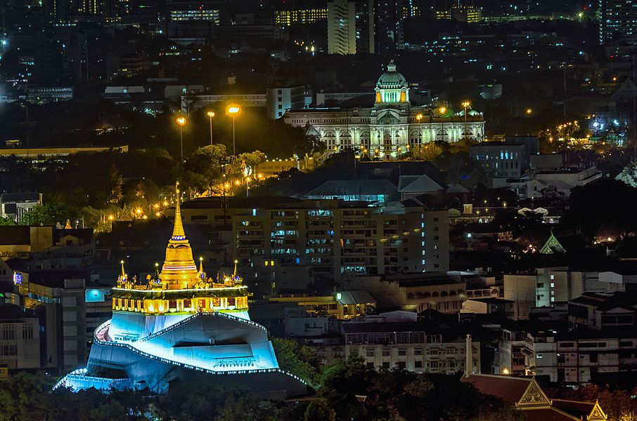 Thailand: Wat Saket Ratcha Wora Maha Wihan (Thai: วัดสระเกศราชวรมหาวิหาร, usually shortened to Wat Saket) is a Buddhist temple in Bangkok. In the background is Ananta Samakhom Throne Hall.