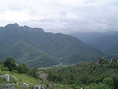 The remains of Prince Hasan-Jalal's fortress of Khokhanaberd (on left), as seen from Gandzasar