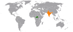 Map indicating locations of Central African Republic and India