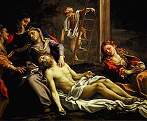 科雷吉歐的《哀悼基督（英语：Lamentation (Correggio)）》，157 × 182cm，約作於1524年，1816年始藏。[17]