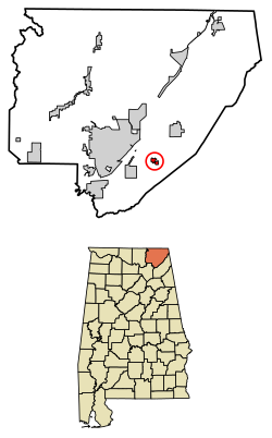 Location of Dutton in Jackson County, Alabama.
