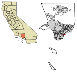 Location of Cerritos in Los Angeles County, California.