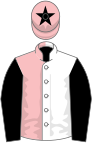 PINK and WHITE (halved), BLACK sleeves, PINK cap, BLACK star