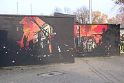Murals at the stadium showing the Warsaw Uprising