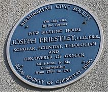 Joseph Priestley Birmingham Civic Society + Royal Society Of Chemistry 1980 blue, bolted