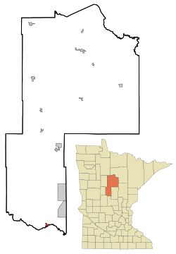 皮勒杰在卡斯县及明尼苏达州的位置（以红色标示）