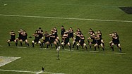 The All Blacks perform the Haka before a match