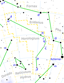 Location of Iota (ι) Horologii (circled)