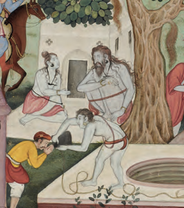 medieval painting with yogi using strap
