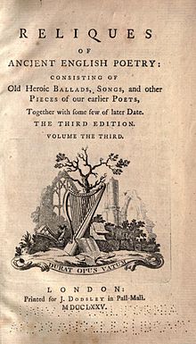 title page of Percy's Reliques of Ancient Poetry