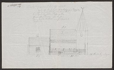 Drawing of the old stave church (before 1867)