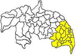 Mandals in Tenali revenue division (in yellow) of Guntur district