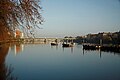 From Wandsworth Park looking towards Putney Bridge. The barges are bird sanctuaries.