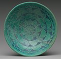 Ancient Egyptian bowl; 200–150 BC; faience; 4.8 cm × 16.9 cm (1.9 in × 6.7 in); Metropolitan Museum of Art (New York City)