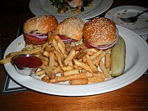 Dungeness crab and shrimp cake sliders with French fries
