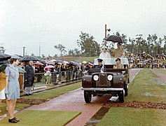 The Elizabeth II's personal flag being used in Brisbane, 1982