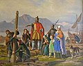 Image 9Ingólfur Arnarson commands his high seat pillars to be erected in this painting by Peter Raadsig. (from History of Iceland)