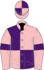 Pink and purple (quartered), pink sleeves, purple armlets, quartered cap