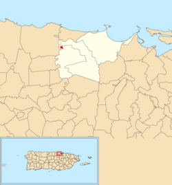 Location of Toa Baja barrio-pueblo within the municipality of Toa Baja shown in red