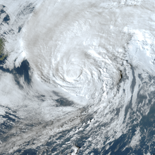 satellite picture of Hurricane Epsilon as a weakening tropical storm to the south of Atlantic Canada, on October 25