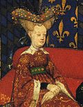 Isabeau of Bavaria, detail from a illuminated miniature from The Book of the Queen, between circa 1410 and circa 1414