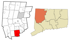 Woodbury's location within Litchfield County and Connecticut
