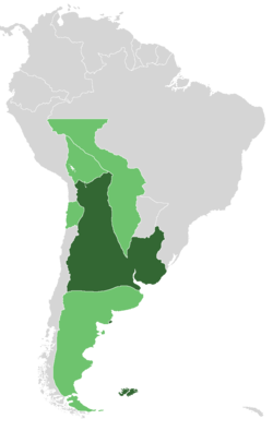 南美洲联合省在1815年的疆域（深绿色显示有效控制下的领土；浅绿色显示保皇党或原住民统治下的领土）